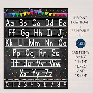 Alphabet Poster, School Classroom Library, Kindergarten Preschool Homeschool Inspirational Wall Art, Numbers Printable, INSTANT DOWNLOAD