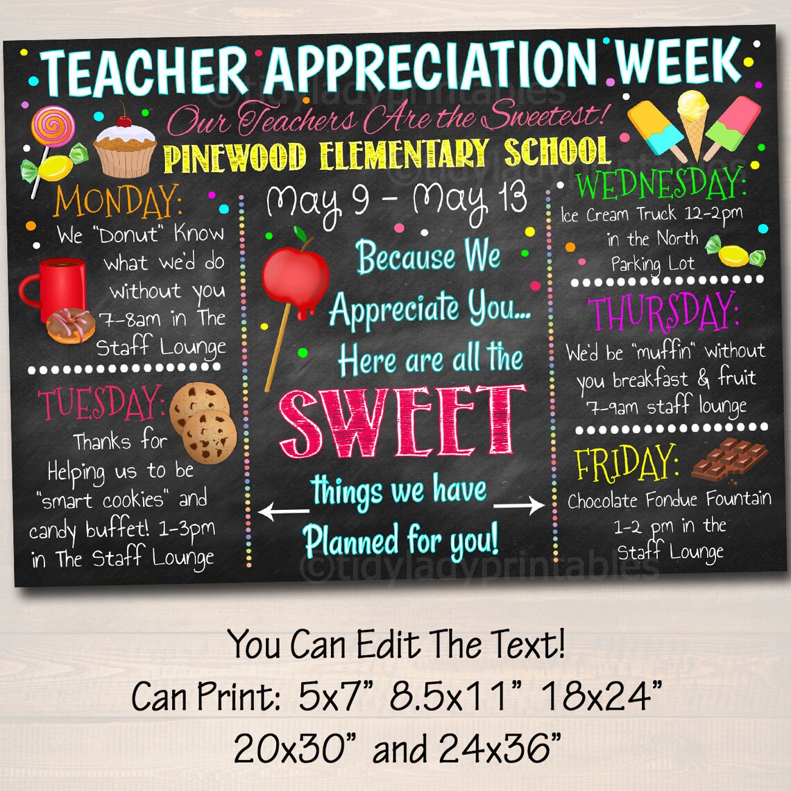 Candy Sweet Theme Teacher Appreciation Week Itinerary Poster, Staff ...