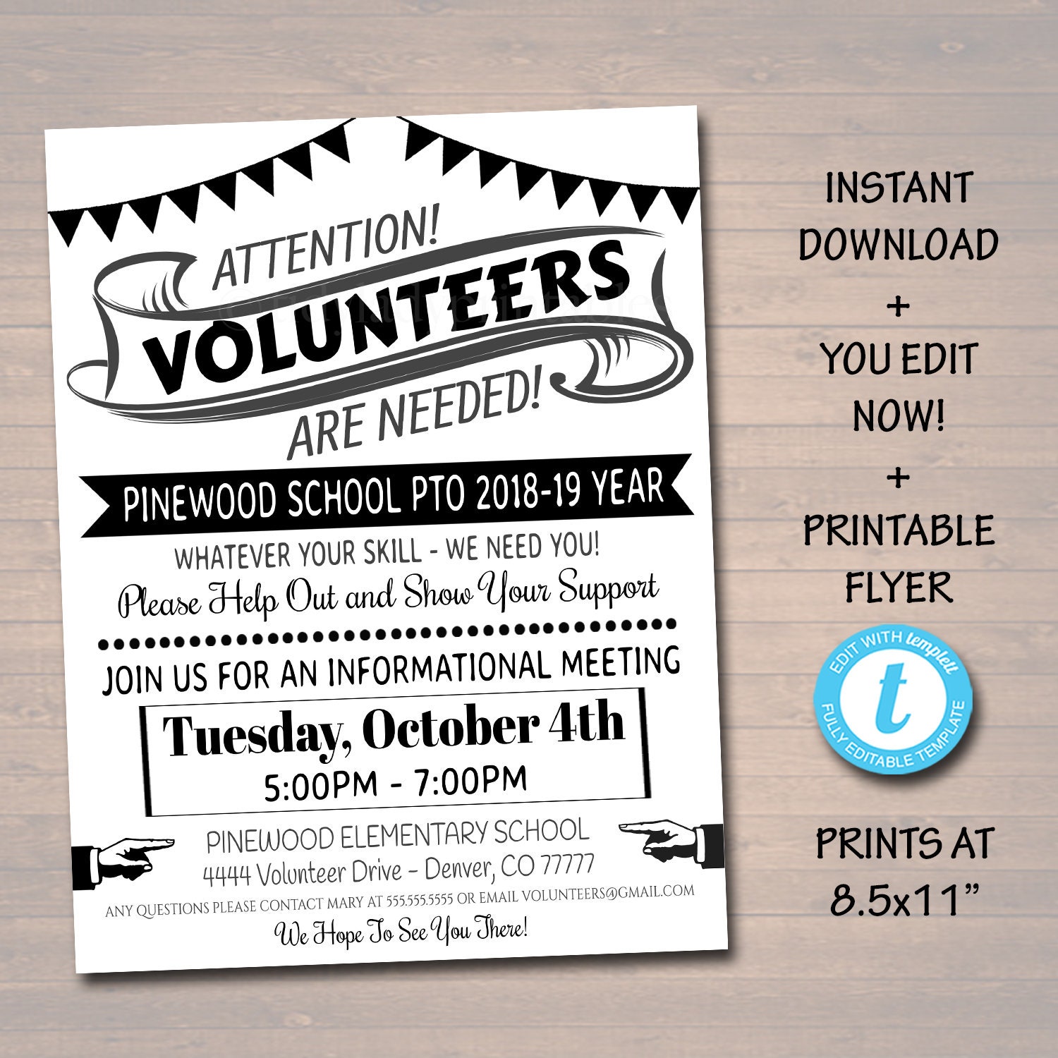 EDITABLE Volunteer Recruitment Flyer, Printable Handout, School Fundraiser  Event, Why Volunteer School PTO PTA Template, Instant Download Within Volunteer Flyer Template