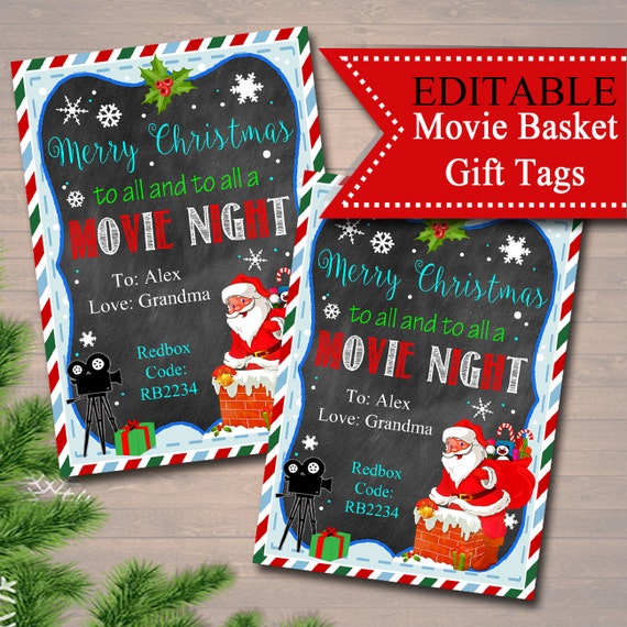 Editable Christmas Movie Gift s Secret Santa Printable Teacher Gift Merry Christmas To All To All A Movie Night Instant Download By Tidylady Printables Catch My Party