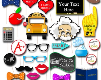 Editable School Photo Booth Props: First Day, Classroom Party (Printable, Instant Download)