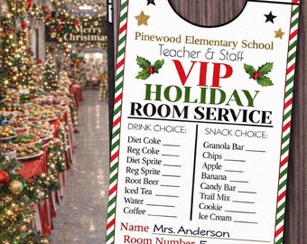 Holiday Room Service Door Hanger: Christmas School Pto Pta Teacher Staff Employee Appreciation Idea (Printable Editable, Digital Download)