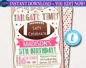 Girl Football Tailgate Birthday Invitation, Pink Powder Puff Fall Birthday Party invite, Football tailgate time Invite, EDITABLE TEMPLATE Il_170x135