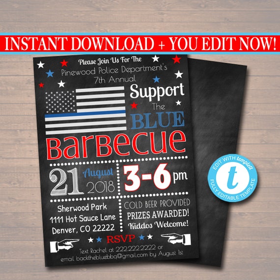 EDITABLE Support The Blue Police Picnic Invitation Company Picnic, Family Picnic, BBQ Company Outing Barbecue Summer Fundraiser, 4th of July Il_570xn