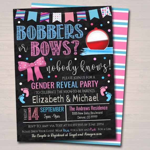 Bobbers or Bows Gender Reveal Invitation, Team Blue or Team Pink Summer  Sports Fishing Baby-q BBQ, Coed Couples Shower, EDITABLE TEMPLATE 