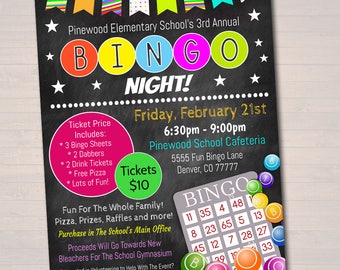 Editable Bingo Night Flyer: School PTA Fundraiser (Digital Invitation)
