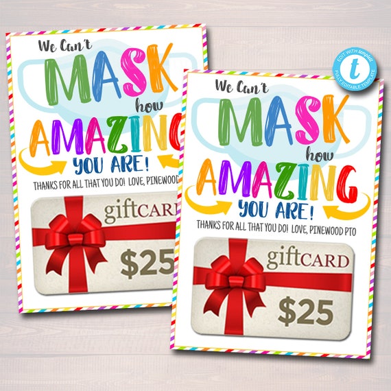 Can't Mask Amazing Gift Card Holder, Teacher Appreciation Week 2021 Can't Mask Our Gratitude School Pto, Staff Thank You, EDITABLE TEMPLATE Il_570xn