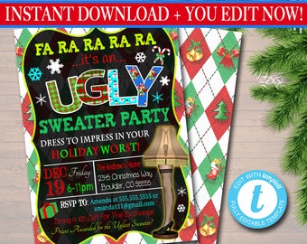 Christmas Ugly Sweater Party Invitation, Christmas Party Invitation, Holiday Worst Invite Adult Xmas Party, Holiday Ugly Sweater EDITABLE