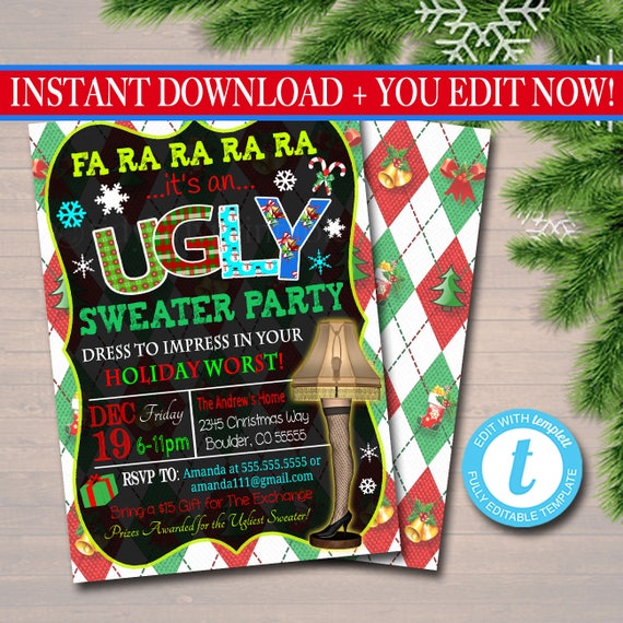 Ugly Sweater Christmas Party Invitation: Festive Holiday Design (EDITABLE) - Etsy Ugly Sweater Christmas Party Invitation: Festive Holiday Design (EDITABLE) - Etsy