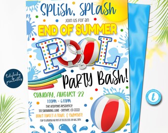 End of Summer Pool Party Invitation: Editable Printable (Digital Invite)
