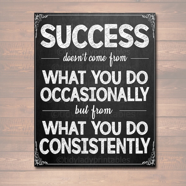 High School Classroom Chalkboard Printable Poster, Middle School Teacher, Success comes from what you consistently not occasionally quote