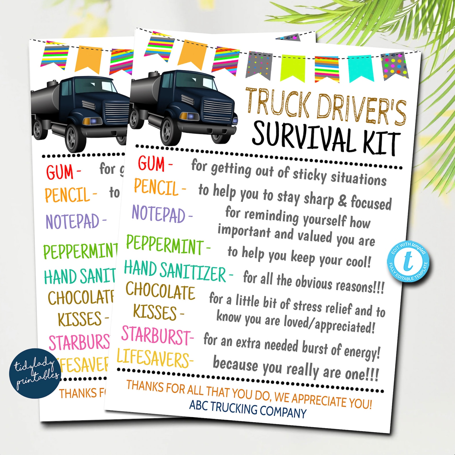 Truck Driver's Survival Kit Gift Tags National Truck Etsy