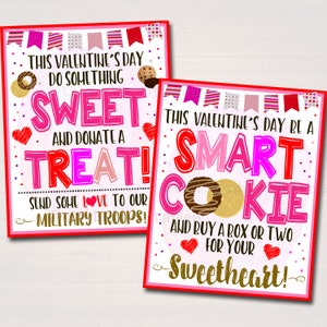 Valentine&#39;s Day Cookie Signs, Printable Cookie Posters Set of 2, Cookie Military Fundraiser, Cookie Drop Booth Banner, INSTANT DOWNLOAD