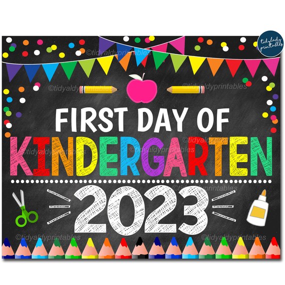 First Day of Kindergarten 2023, Printable Back to School Chalkboard Sign, Rainbow Colors Girl Banner Confetti, Digital Instant Download Il_570xn