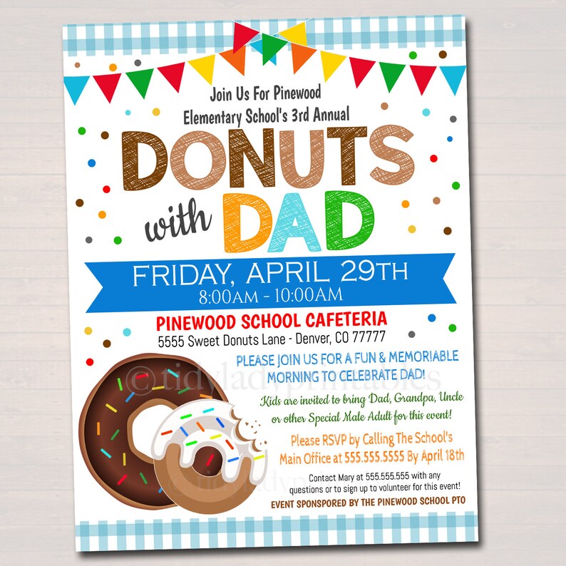EDITABLE Donuts With Dad Invitation, Printable PTA Flyer, Father's Day Event Flyer, School Appreciation Fundraiser Digital Breakfast Invite image 2