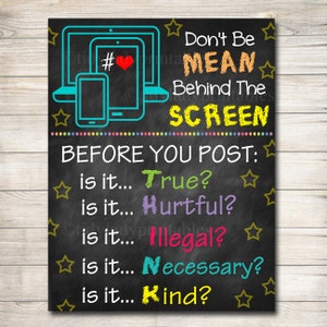 Anti Cyber Bully Poster Classroom Decor Counselor Office Poster, Computers Class Sign Educational Classroom Decorations, Computer Lab Poster image 1