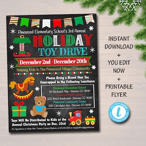 Holiday Toy Drive Flyer: Printable School Fundraiser (EDITABLE)