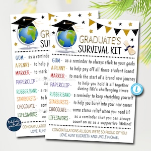 New Graduate Survival Kit Tag, Congrats Grad Survival Kit for Life, Graduation Gift Ideas, Printable Survival Kit, Digital Editable Template