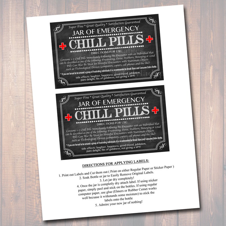 Chill Pills Label, Chalkboard Label Gag Gift Professional Office Gift, Christmas Gift, Birthday Gift, Boss Gift, Cowork Gift Printable Label image 5