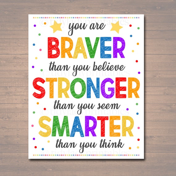 School Counselor Office Decor Classroom Decor High School Classroom Poster Braver Smart Stronger Than You Think Self Esteem Printable Art