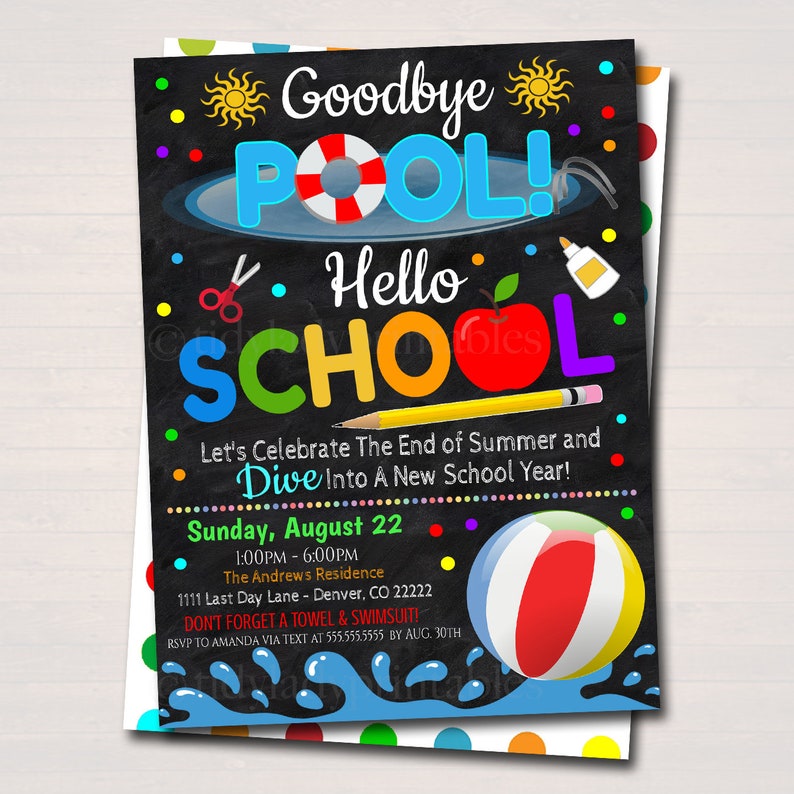 EDITABLE End of Summer Pool Party Invitation, Printable Digital Invite, Goodbye Pooll Hello School Party, Backyard bbq Invite, Splish Splash image 2