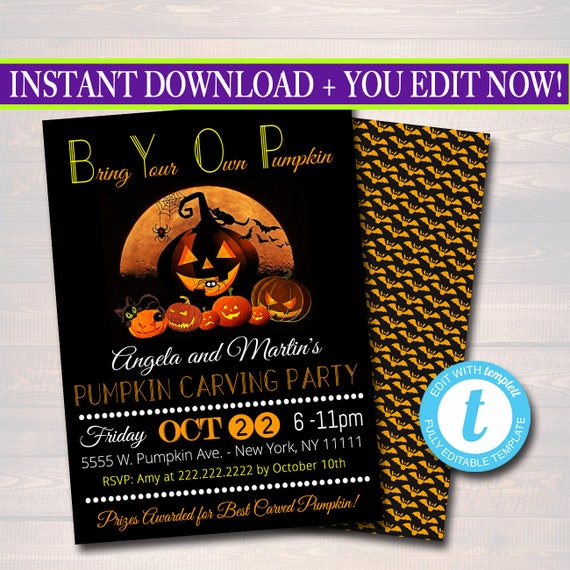 Printable Pumpkin Carving Party Invitation, Halloween Invitation, Costume Party Invitation, BYOP, Adult Halloween, Eat Drink and Be Scary Il_570xn