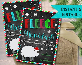 EDITABLE Fleece Navidad Christmas Gift Tags, Secret Santa, Office Staff Teacher Gift Holiday Printable, White Elephant, INSTANT DOWNLOAD