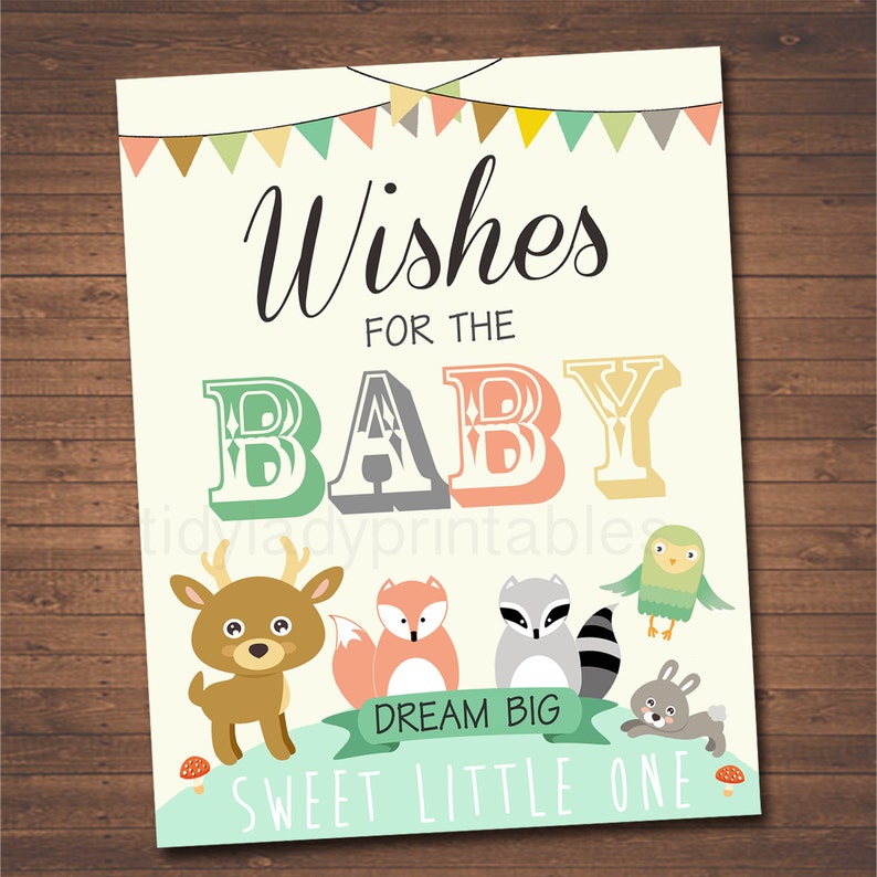 Forest Animals Woodland Baby Shower Wishes for Baby, INSTANT DOWNLOAD, Printable Baby Shower Games, Forest Friends Animal Themed Baby Shower image 2
