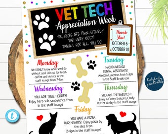 Vet Tech Appreciation Week Itinerary Template Animal Hospital - Etsy