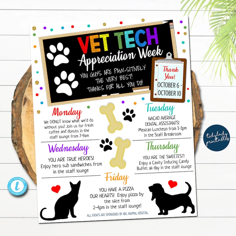 Vet Tech Appreciation Week Itinerary Template Animal Hospital Etsy
