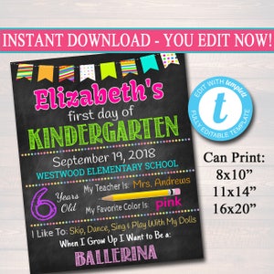 Cartel del primer día de clases, cartel de pizarra de regreso a la escuela, cartel de pizarra escolar personalizado, accesorio imprimible del primer día de clases