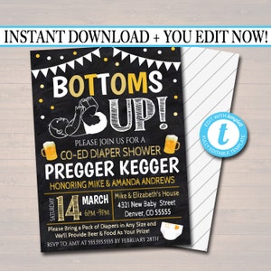 EDITABLE Pregger Kegger Invite, A Diapers and Beer Couples Shower, Baby Keg Party, Baby Sprinkle Chalkboard Invitation, INSTANT DOWNLOAD