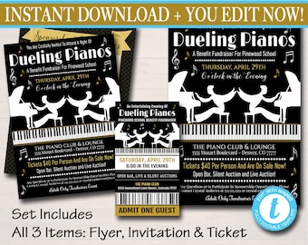 EDITABLE Dueling Pianos Benefit Fundraiser Invitation/Flyer/Ticket Set Digital Invite, Concert Invitation, Pto School Event INSTANT DOWNLOAD