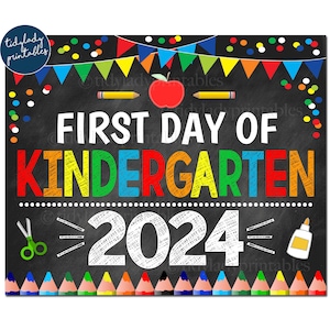 First Day of Kindergarten 2024, Printable Back to School Chalkboard Sign, Primary Colors Boy Banner Confetti, Digital Instant Download