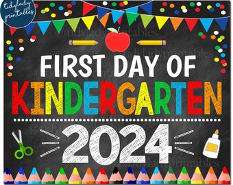 First Day of Kindergarten 2024, Printable Back to School Chalkboard Sign, Primary Colors Boy Banner Confetti, Digital Instant Download