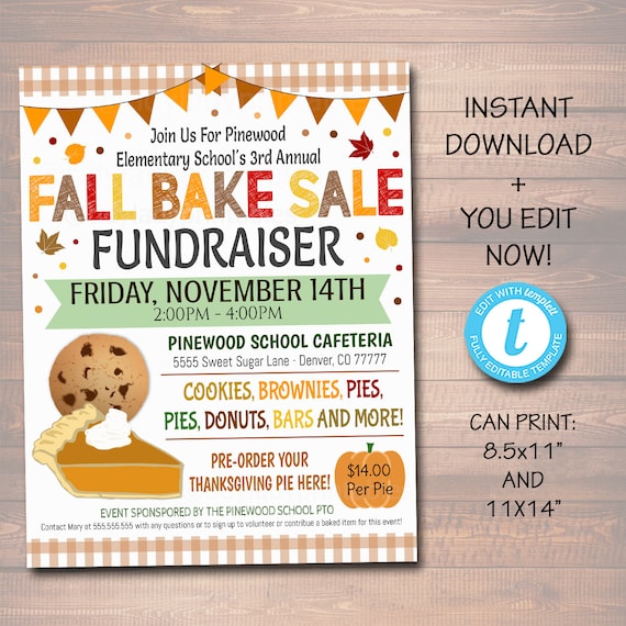 EDITABLE Fall Bake Sale Flyer, Festival Fall Harvest Flyer/Poster Printable Halloween Invitation, Fall Carnival, Church School Fundraiser Il_570xn
