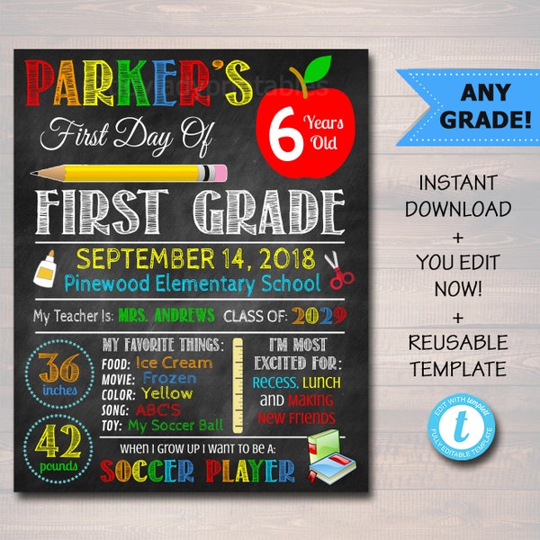 First Day Of School Sign, back to School Chalkboard Poster Personalized School Chalkboard Sign, Any Grade Sign, 1st Day of School