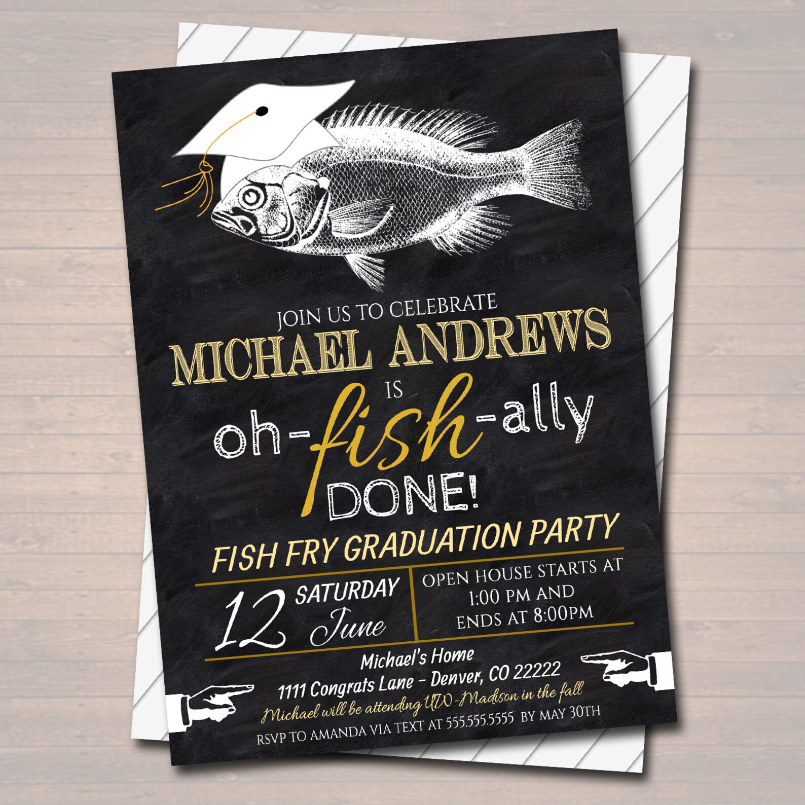 Fish Fry Graduation Invitation: Chalkboard BBQ Party (digital Download ...
