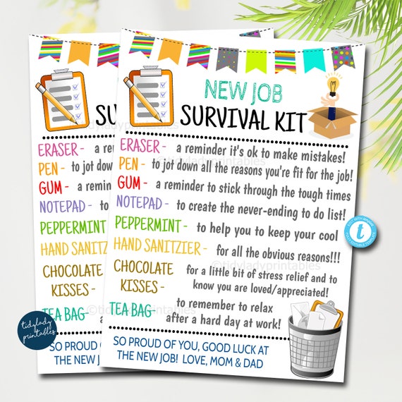 New Job Survival Kit Tag, Congratulations New Career Gift Ideas, Dream Job New Employee Printable Survival Kit, Digital Editable Template Il_570xn
