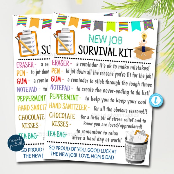 New Job Survival Kit Tag, Congratulations New Career Gift Ideas, Dream Job New Employee Printable Survival Kit, Digital Editable Template