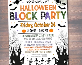Halloween Block Party Invite Flyer: Spooktacular Festival (Editable Printable)
