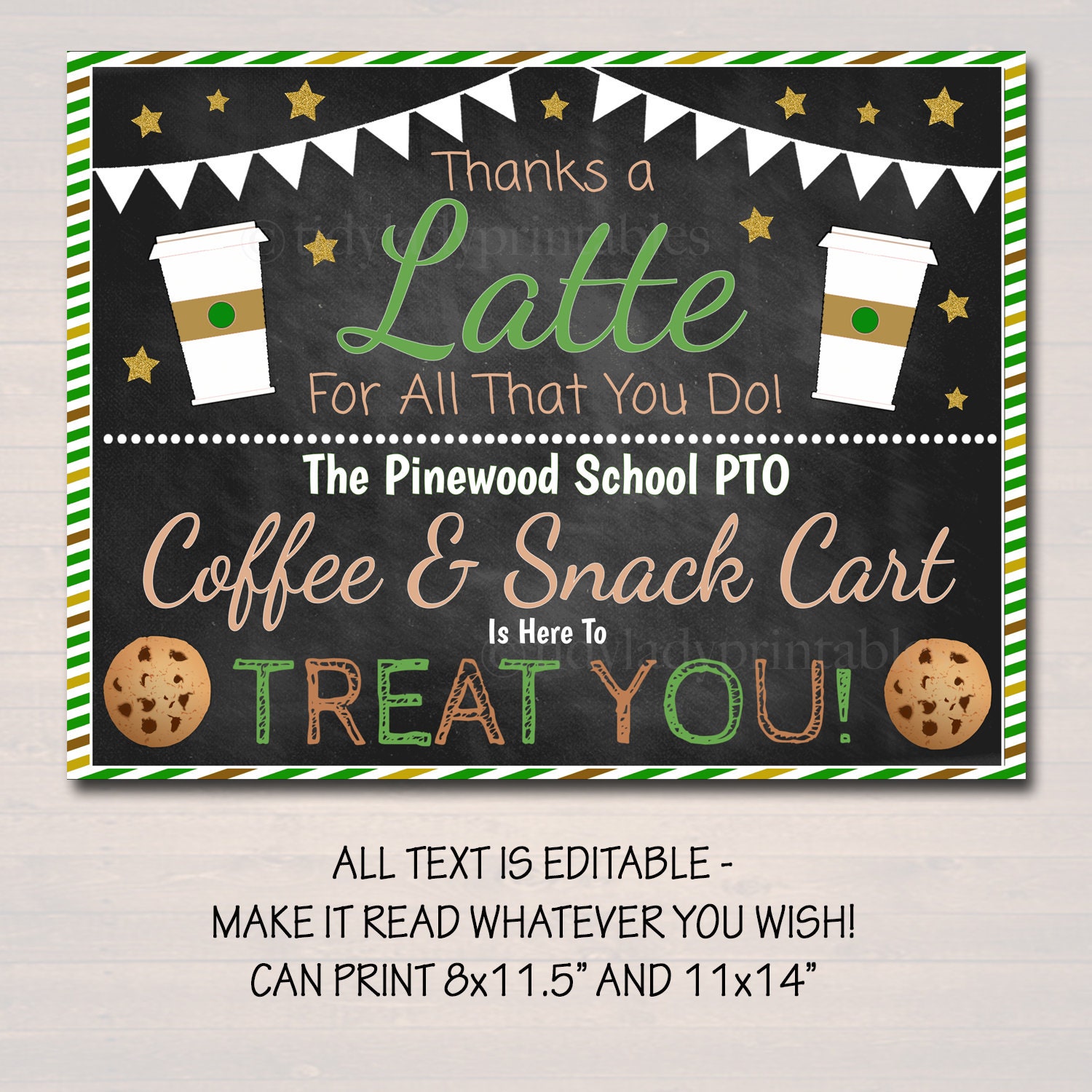 Editable Teacher Appreciation Week Coffee Cart Door Hanger: School Pto