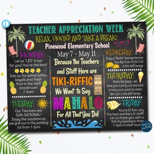 EDITABLE Beach Themed Teacher Appreciation Week Itinerary Poster Hawaiian Theme Appreciation Week Schedule Events INSTANT DOWNLOAD Printable