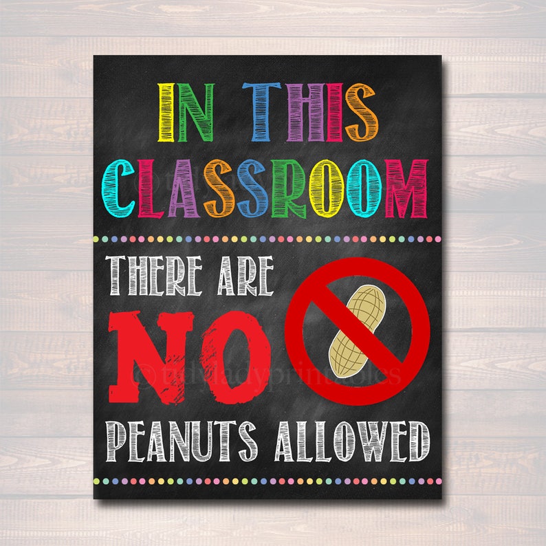 No Peanuts Allowed School Poster, Classroom Decor, Classroom Management INSTANT DOWNLOAD Classroom Poster no nuts sign, Class Allergy Poster image 1