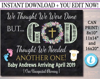 Religious Pregnancy Announcement: Chalkboard Style, Surprise Baby (Digital Download)