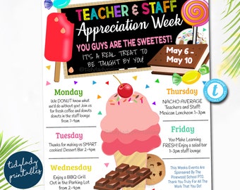 EDITABLE Candy Themed Teacher Appreciation Week Itinerary Sweet to Be Taught By You Appreciation Week Schedule of Events, Printable TEMPLATE