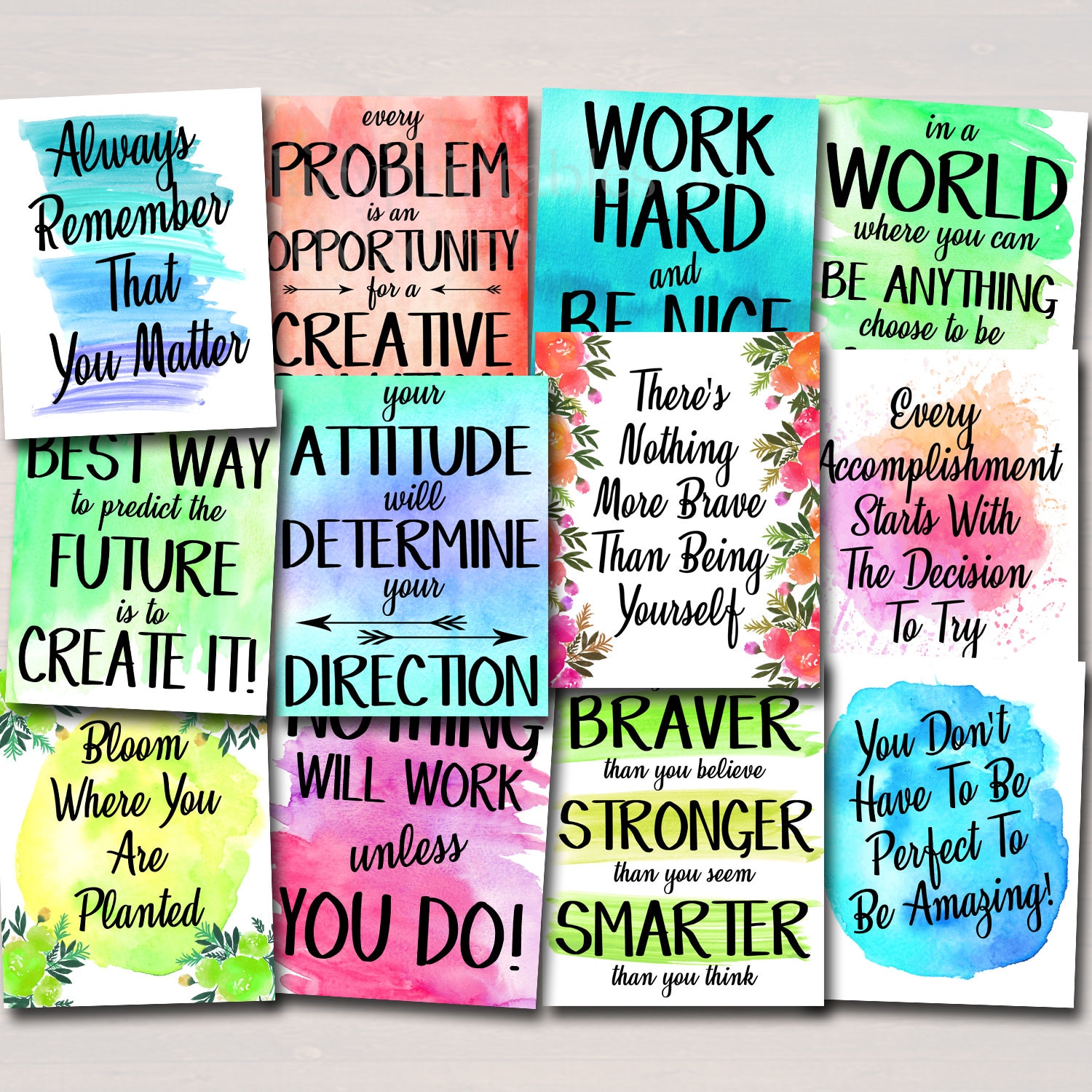 SET OF 12 Inspirational Watercolor Printable Posters School | Etsy