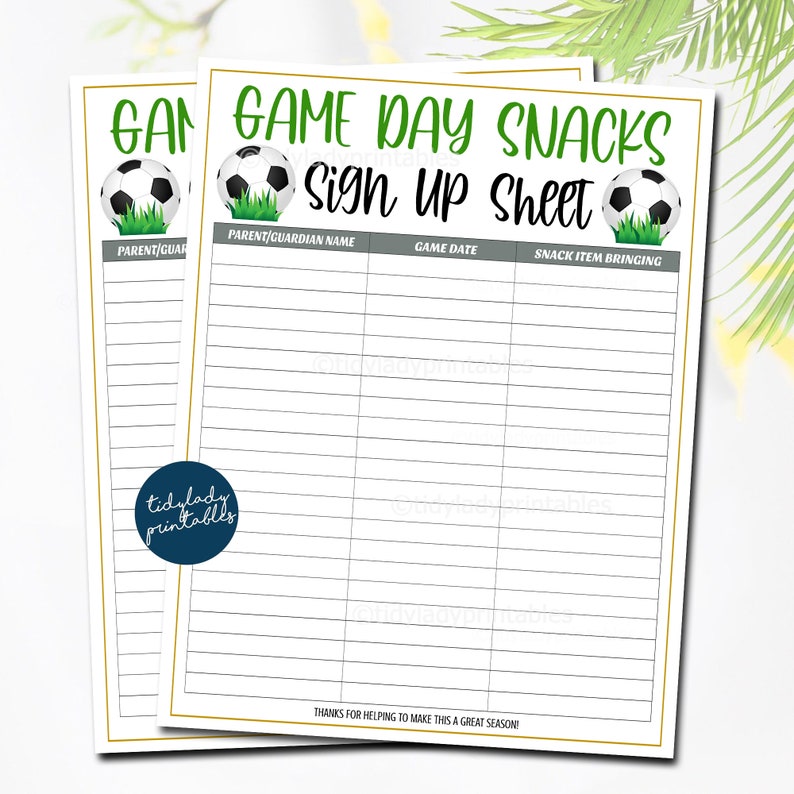 Soccer Snack Volunteer Sheet Soccer Printable Snack Sign Up Etsy India