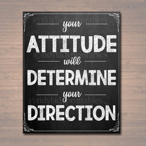 Inspirational Chalkboard Printable Poster, School Counselor Teacher Social Worker Classroom, Office Decor, Attitude Determines Direction