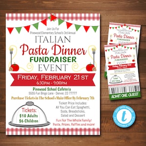 EDITIERBARE Spaghetti Dinner Fundraiser Flyer Ticket Set, pto pta, Kirchengemeinschaft Schule Benefizveranstaltung, italienisches Pasta Dinner SOFORTIGER DOWNLOAD